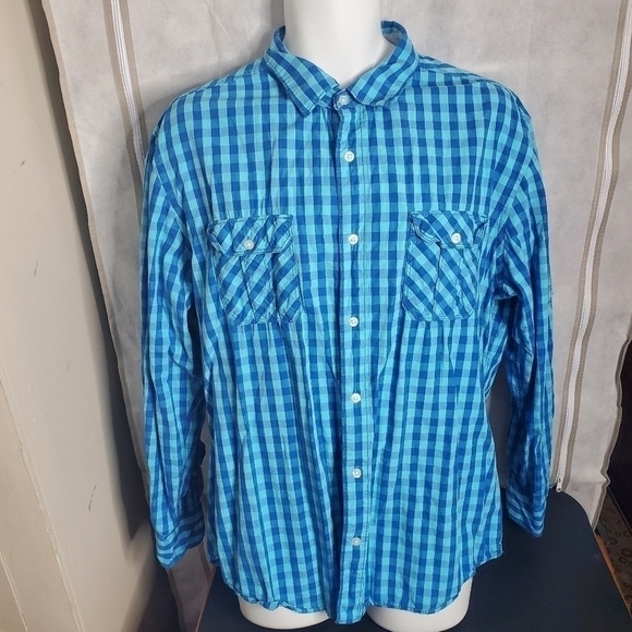 PD&C Classic Plaid Button Down Shirt Men’s XL Blue - Picture 1 of 12